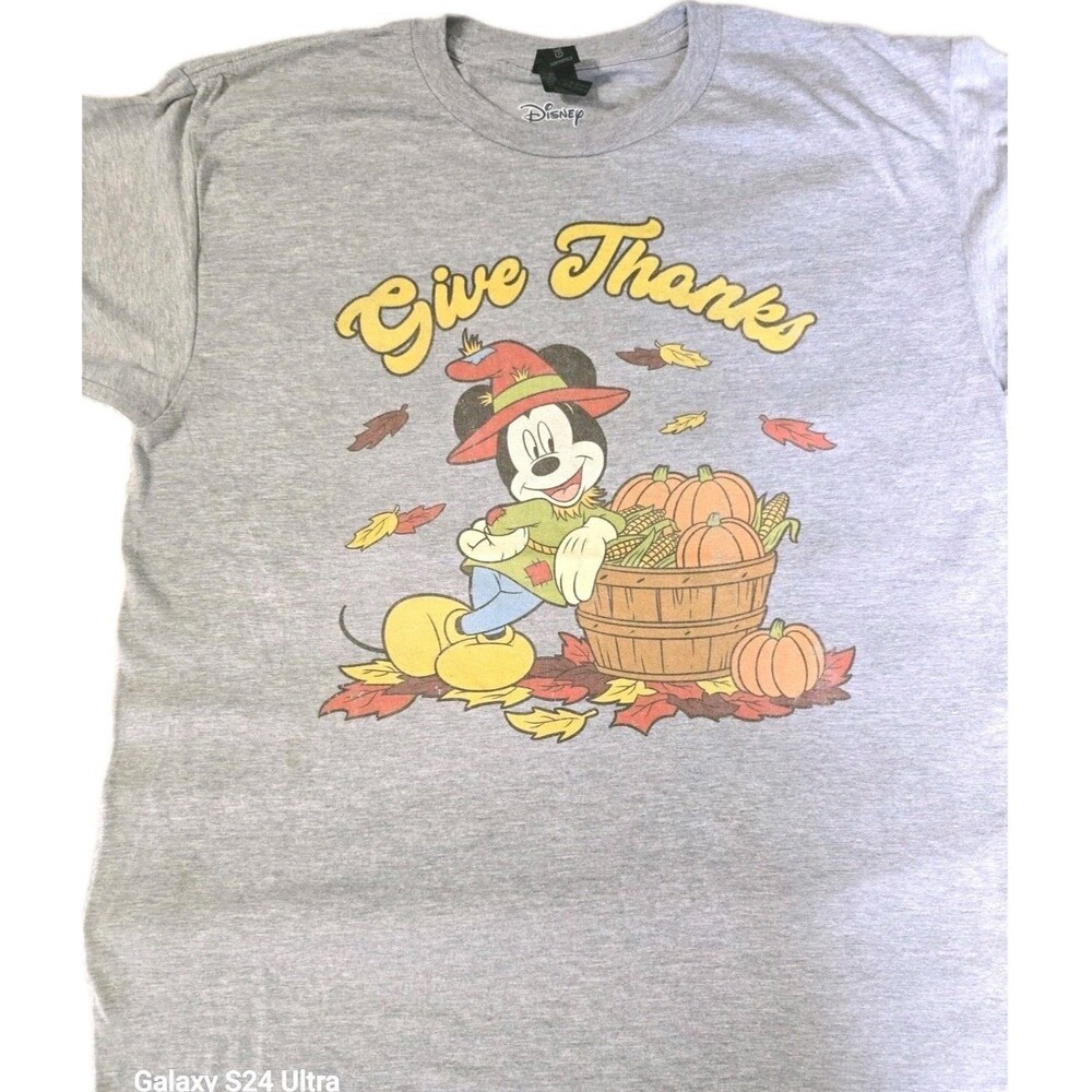 Gildan Disney Mickey Mouse Give Thanks Gray Youth XL Graphic T-Shirt
